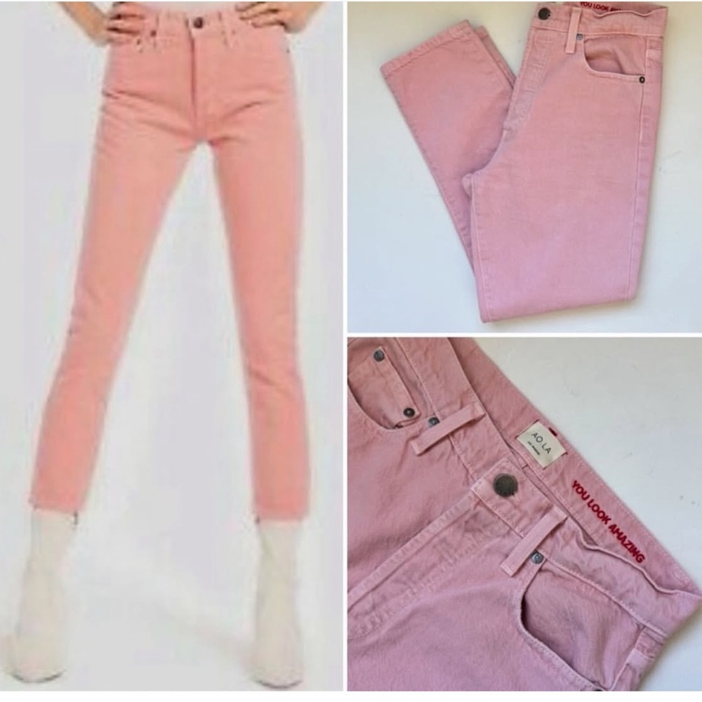 Alice + Olivia AO.LA Pink High Rise Girlfriend Jeans 28 Blush Straight Leg - Picture 2 of 12